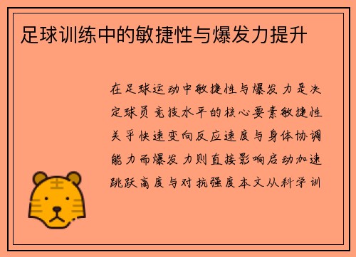 足球训练中的敏捷性与爆发力提升