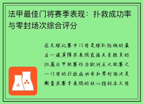 法甲最佳门将赛季表现：扑救成功率与零封场次综合评分